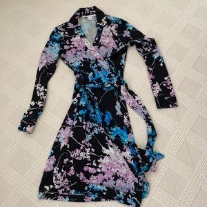 Elegant DVF Wrap Dress- black blue pink purple white
